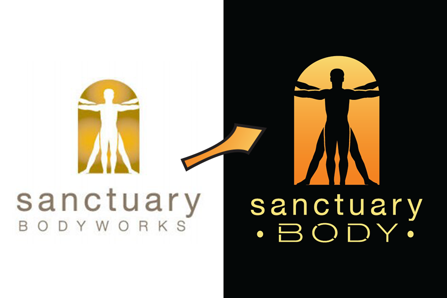 Before and after logo images from Sanctuary Body Brand Edit