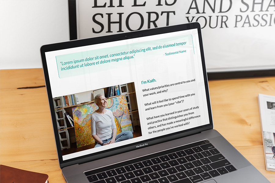 A page mock-up for the KMK Yoga website on a laptop screen