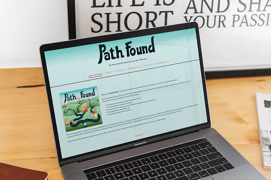 The Path Found podcast website on a laptop screen