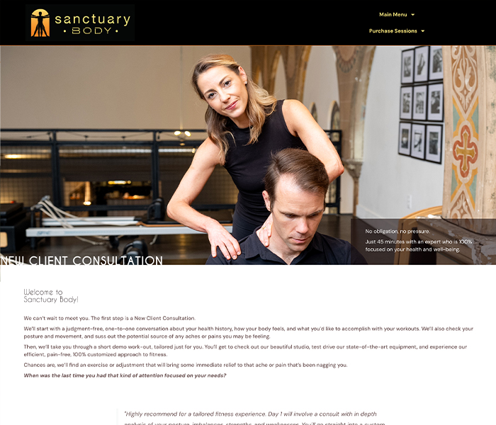 A page from the Sanctuary Body website for booking fitness consultations